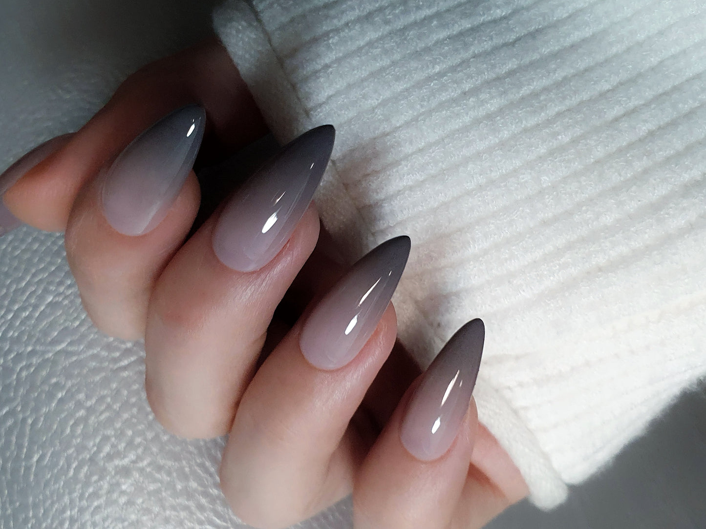 Nude Medium Stiletto With Gray Smoky Ombre