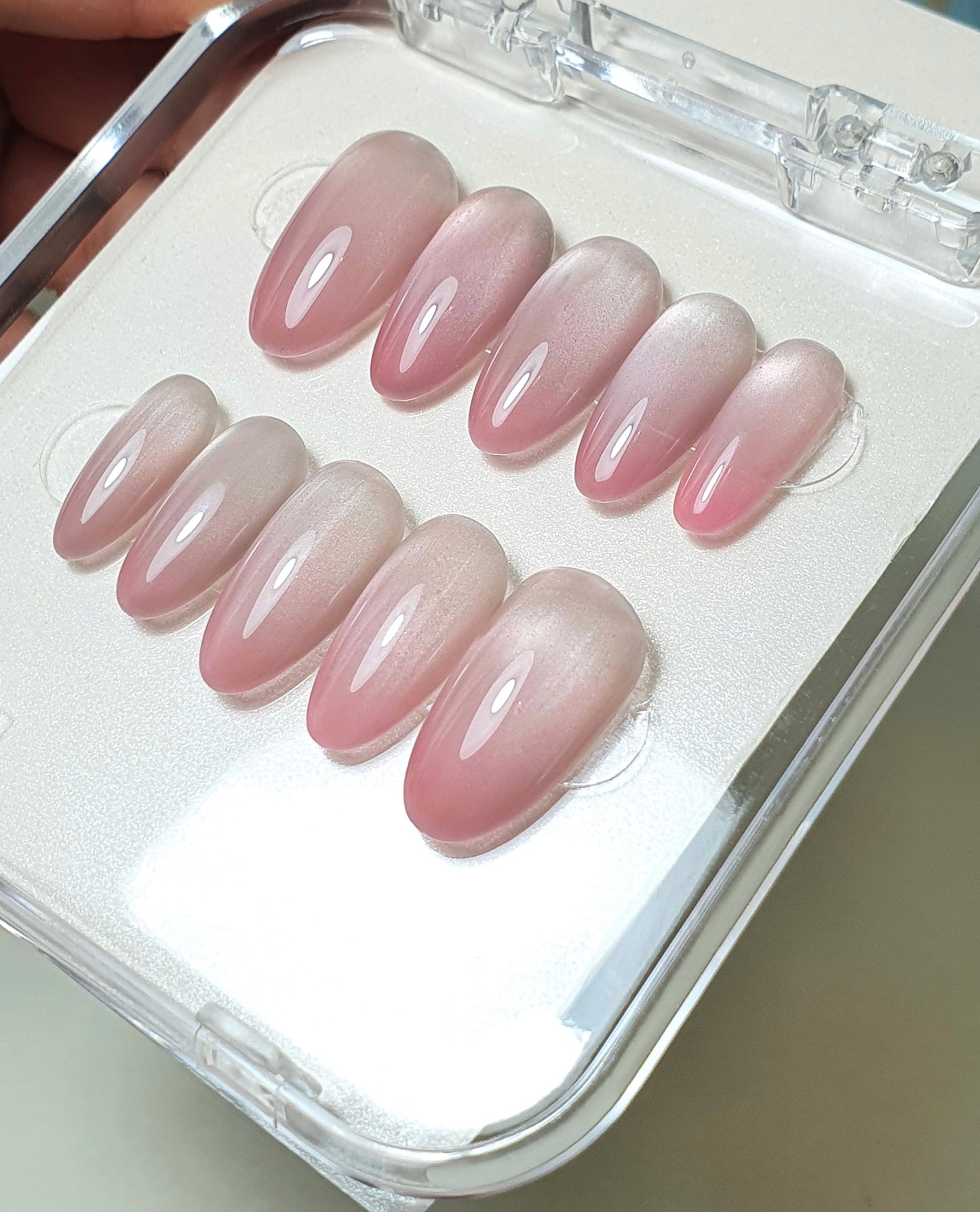 Pink Tips Medium Oval Press on Nails