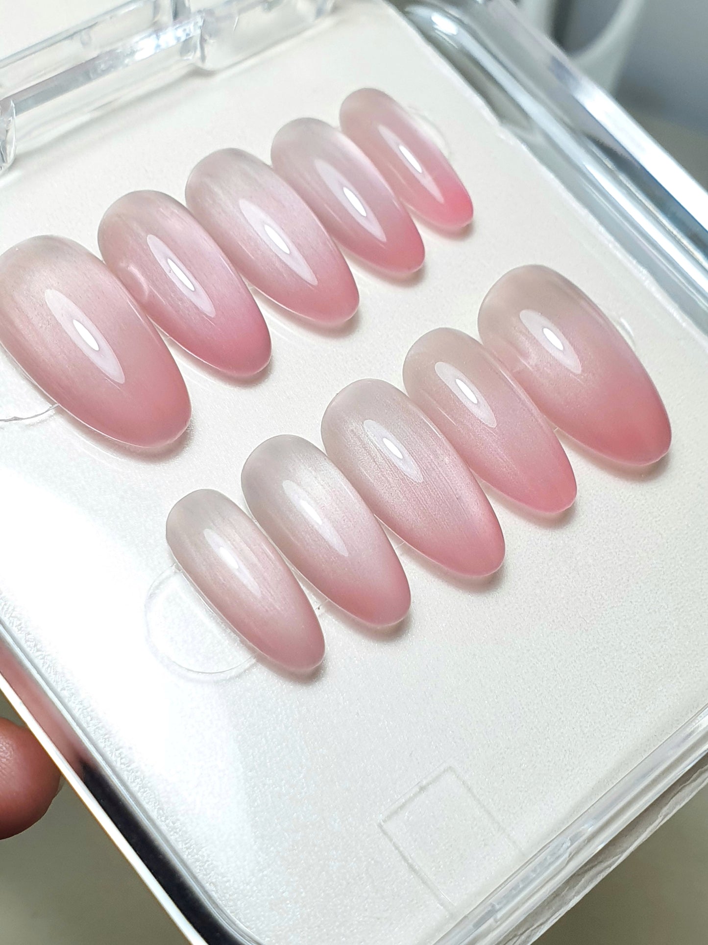 Pink Tips Medium Oval Press on Nails