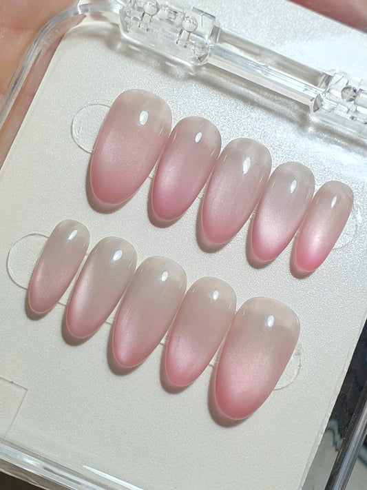 Pink Tips Medium Oval Press on Nails
