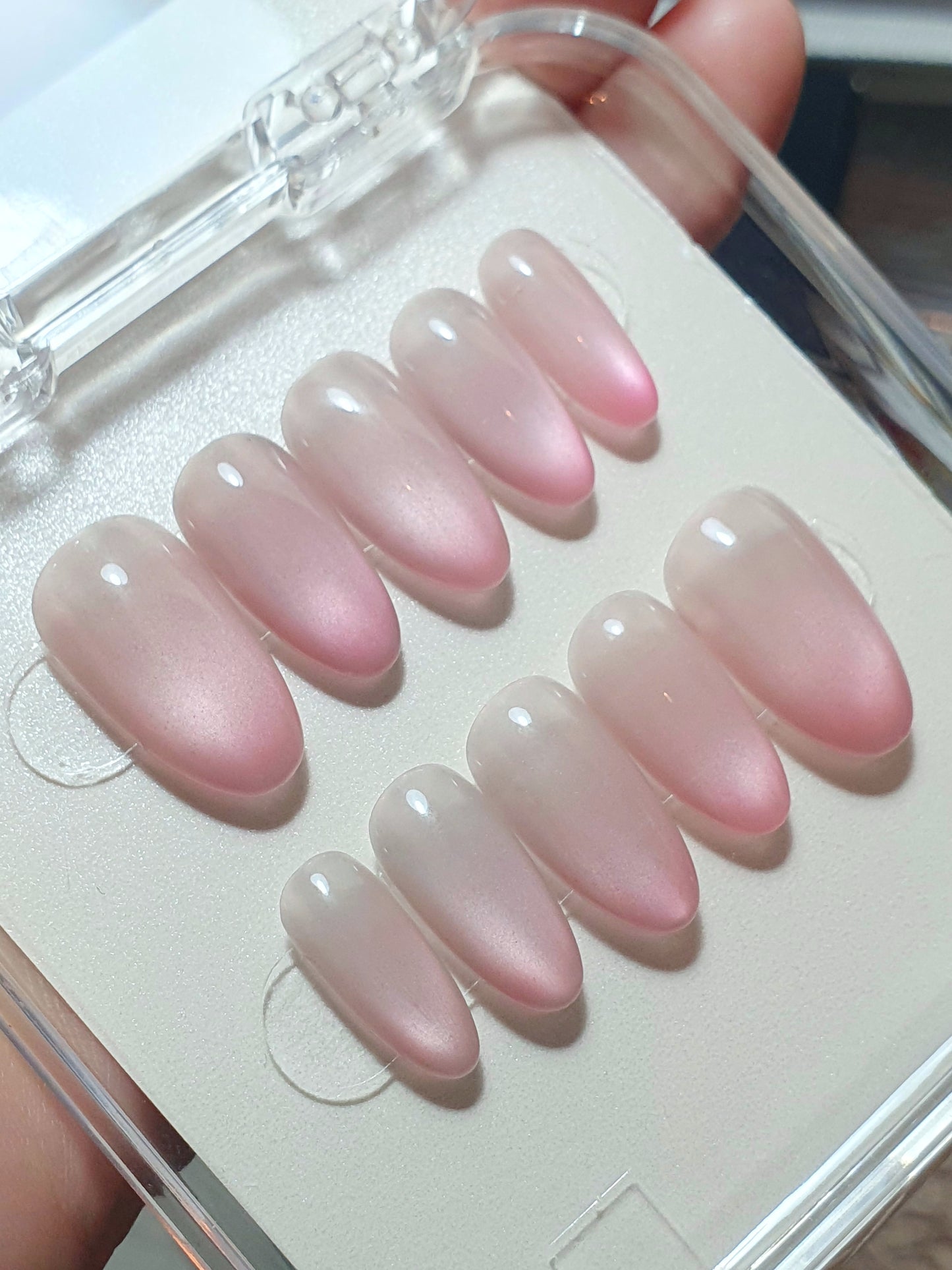 Pink Tips Medium Oval Press on Nails