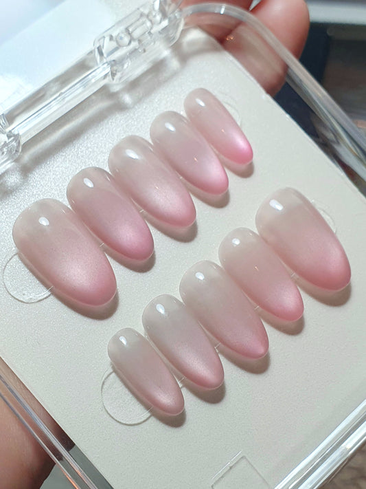 Pink Tips Medium Oval Press on Nails