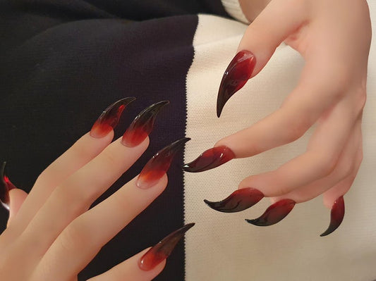 Long Red Witch Claw Nails with Black Tips