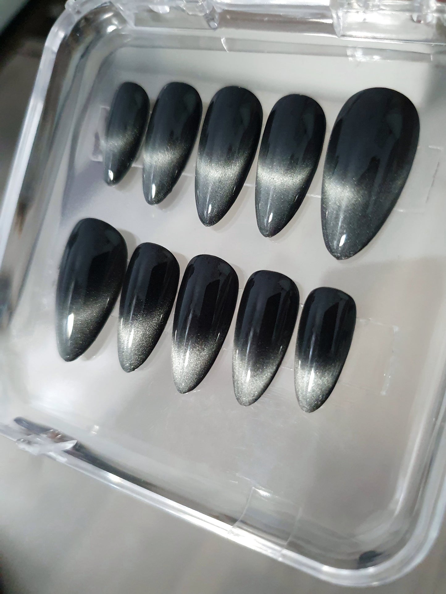 Black Magnetic Cat Eye French Tips