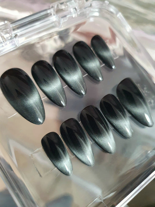 Black Magnetic Cat Eye French Tips