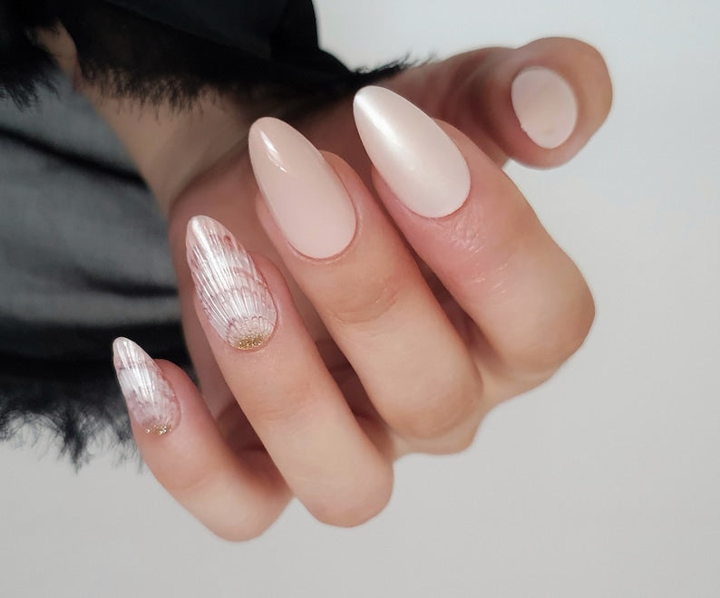 3D Pearl Sea shell press on nails