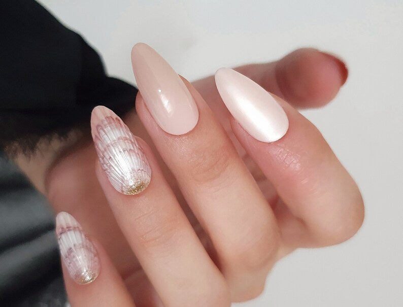 3D Pearl Sea shell press on nails