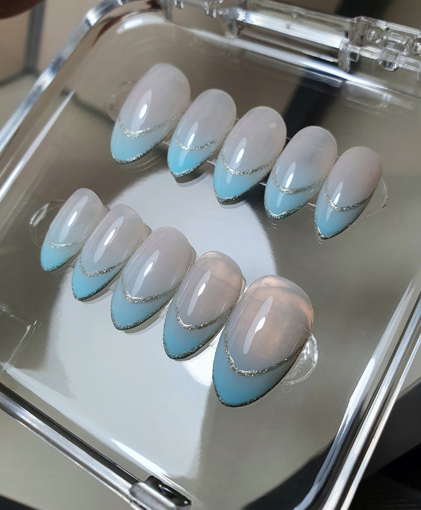 Blue Ombre French Tips Nails