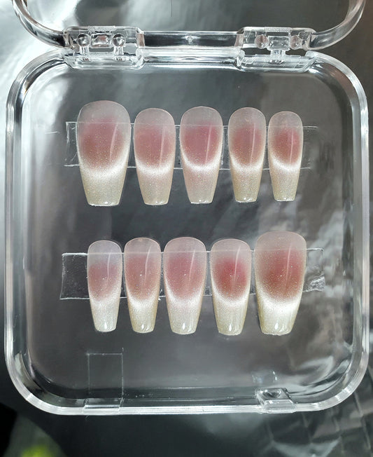 Sweet peach sparkling french ombre nails