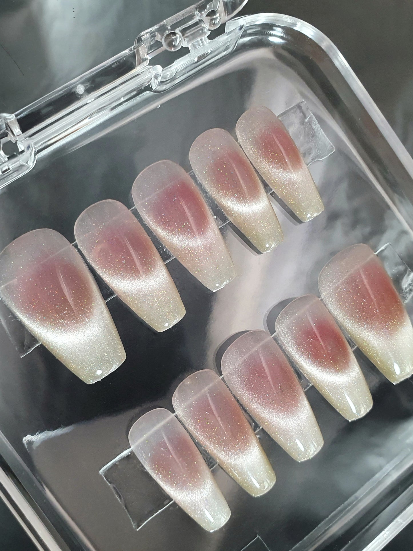 Sweet peach sparkling french ombre nails