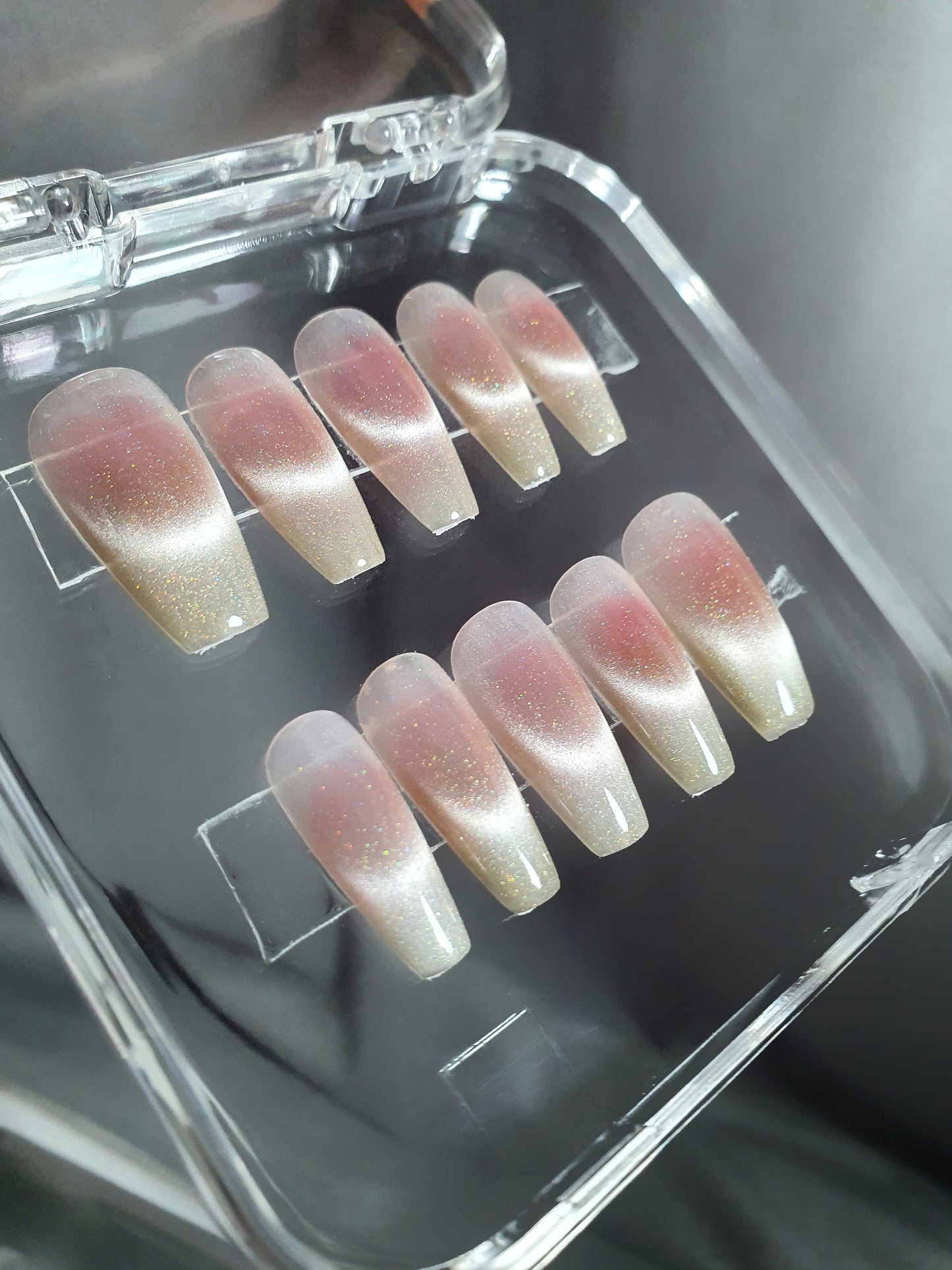 Sweet peach sparkling french ombre nails