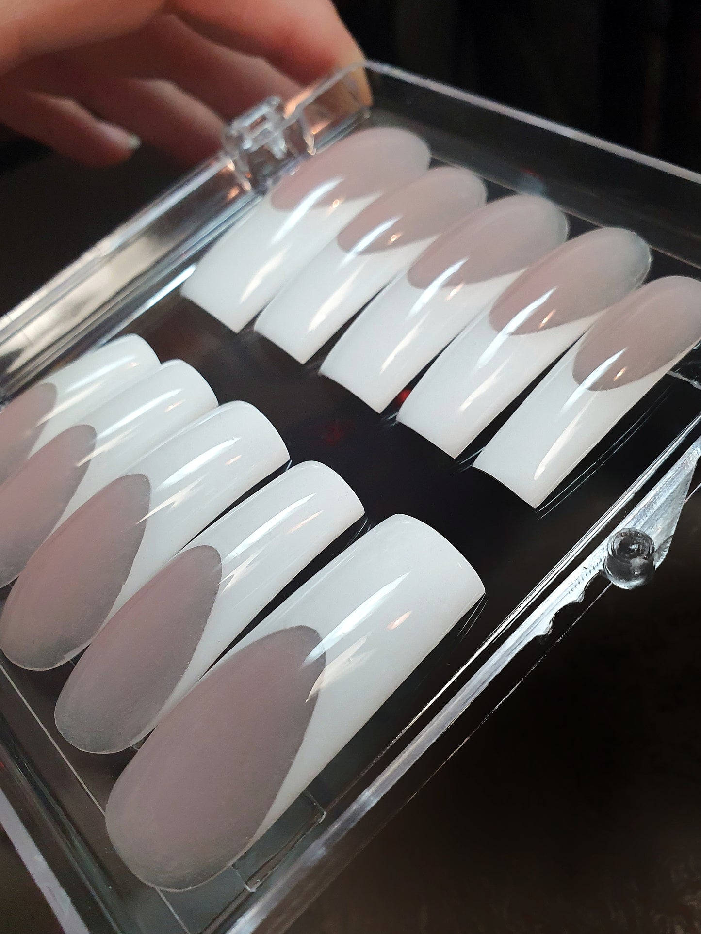 Extreme Long Curved White French Square Press On Nails Set