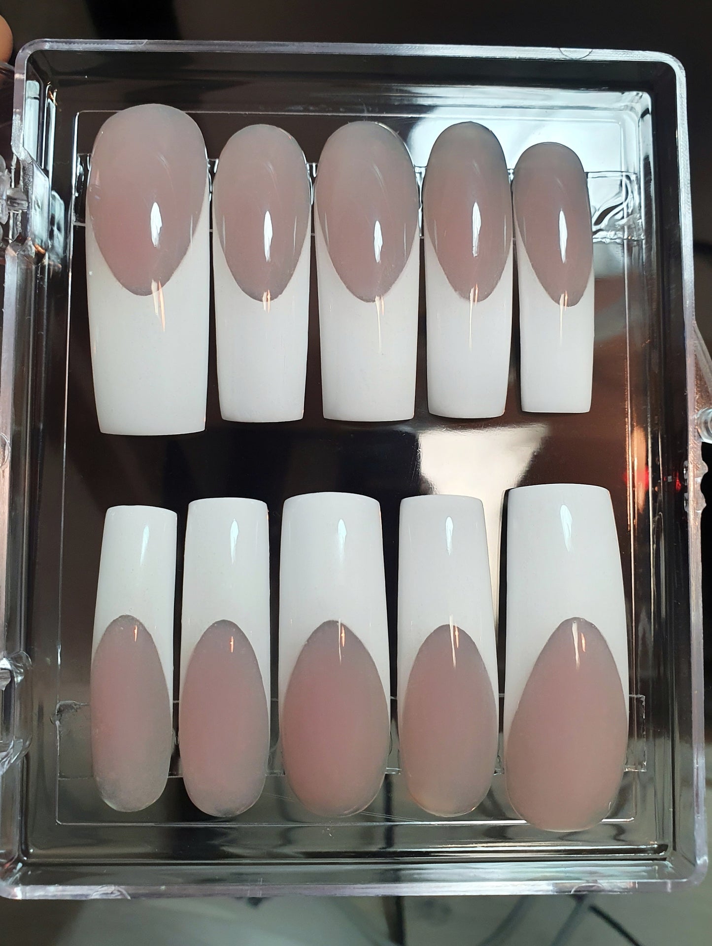 Extreme Long Curved White French Square Press On Nails Set