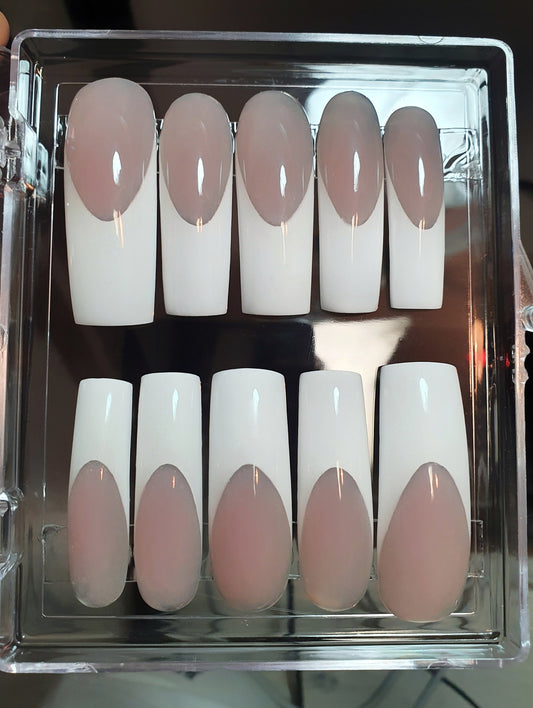 Extreme Long Curved White French Square Press On Nails Set