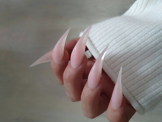 Pink and transparent extralong nails, gothic style, cat claws