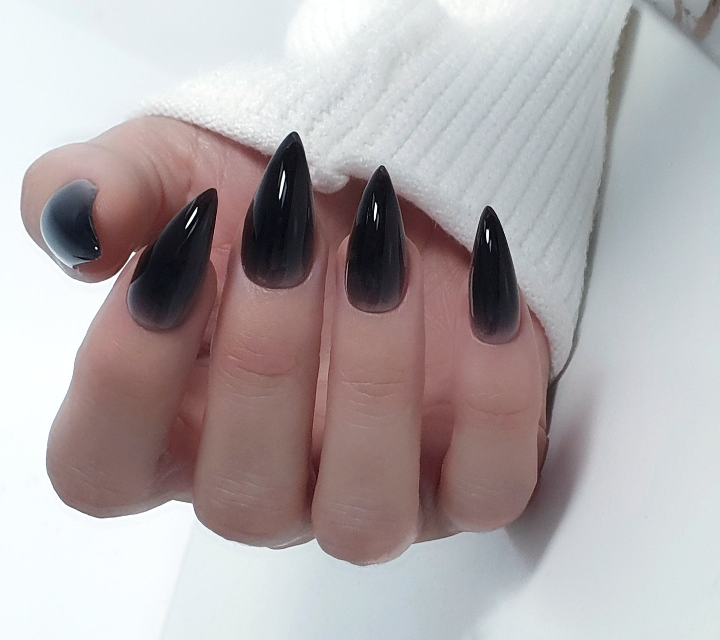 Black jelly stiletto nails  Soft claws