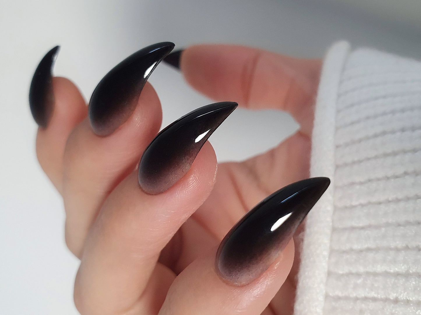 Black jelly stiletto nails  Soft claws