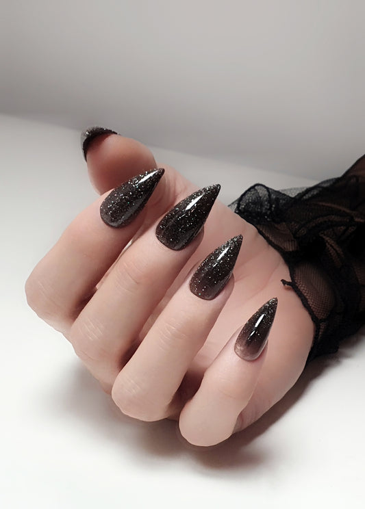 Shiny brown jelly stiletto nails Soft claws
