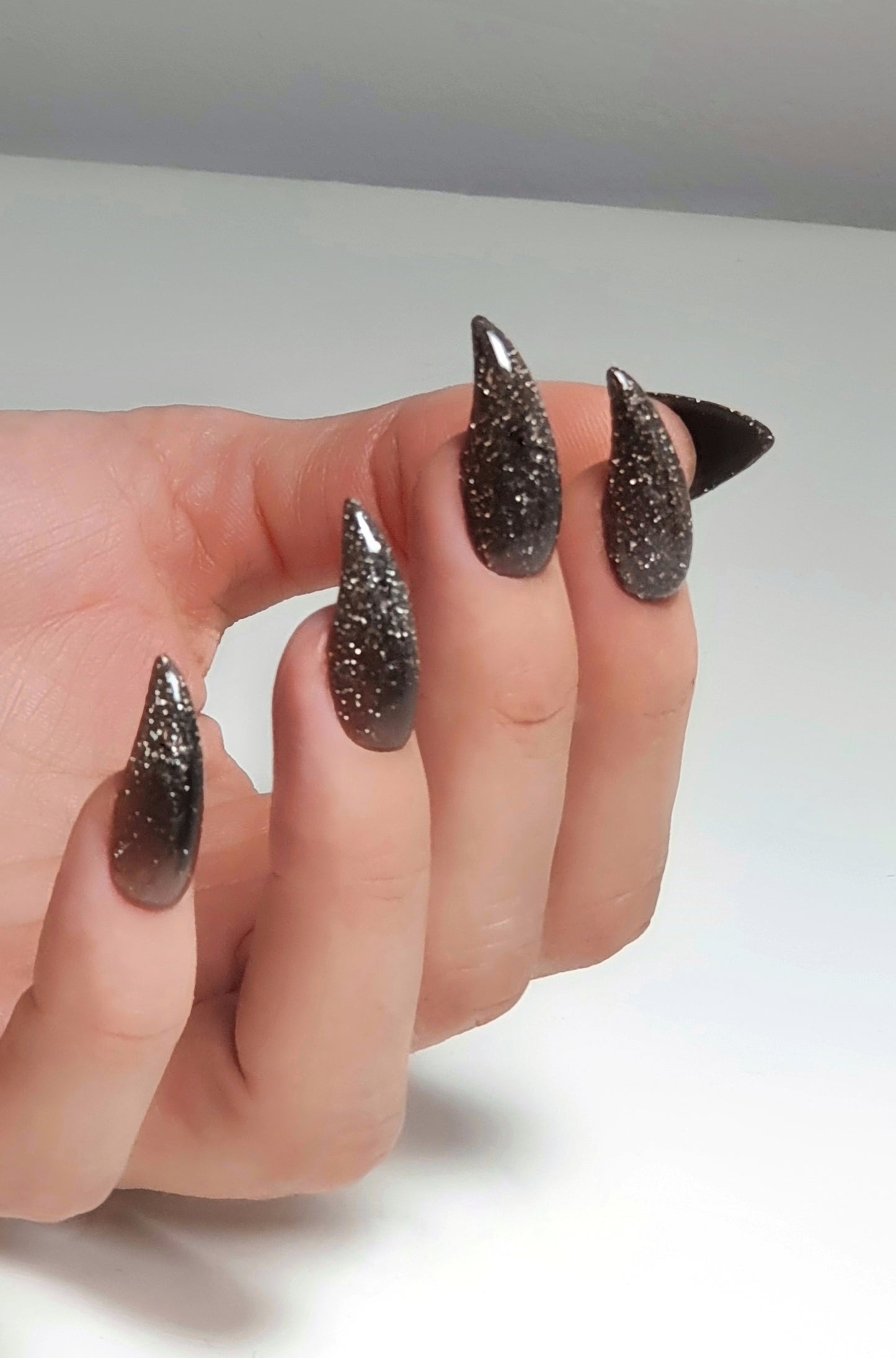 Shiny brown jelly stiletto nails Soft claws