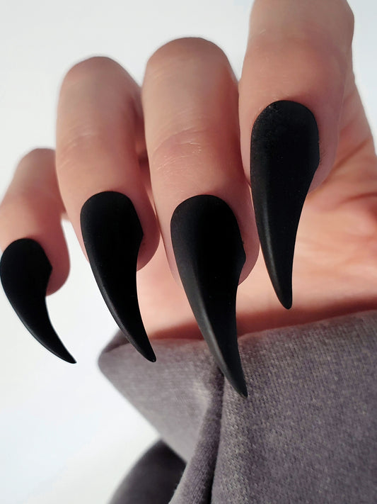 Long Black Matte Curved Nails Dragon Claws Press on Nails