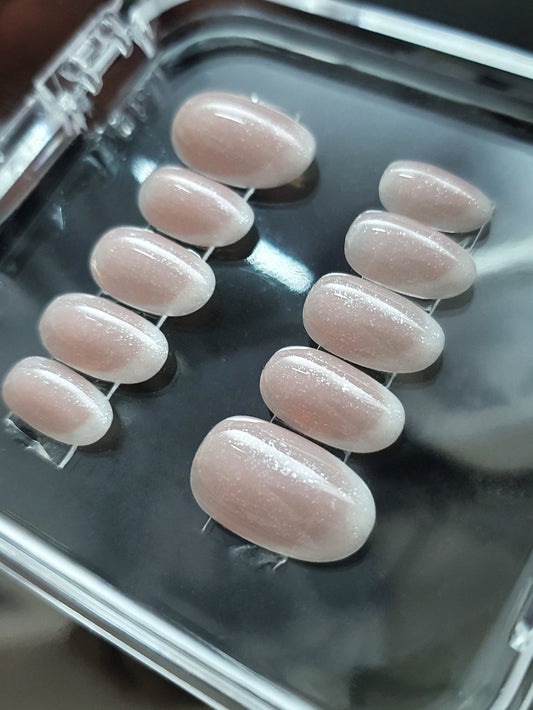 Milky White Short Oval French Nails
