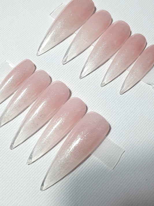 Extra Long Shimmering Ombre Pink Stiletto