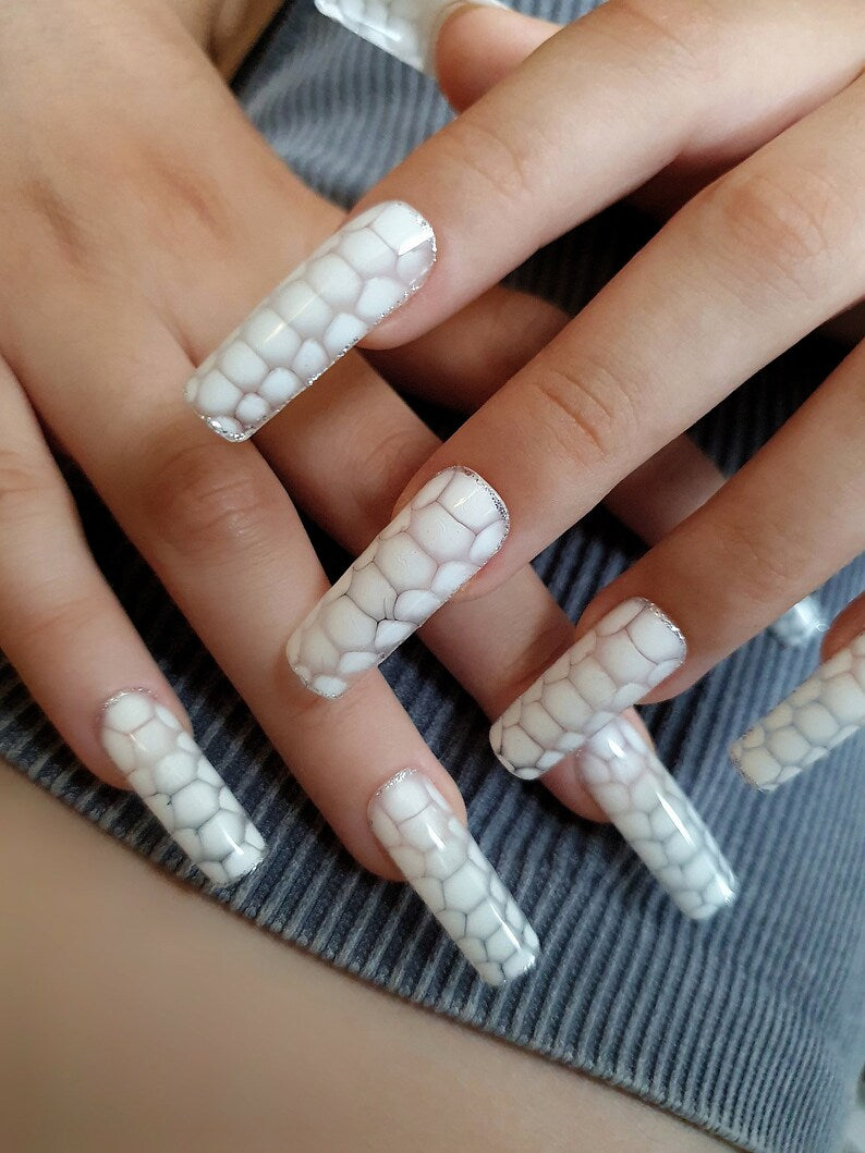 Milky White Long Square Press on Nails