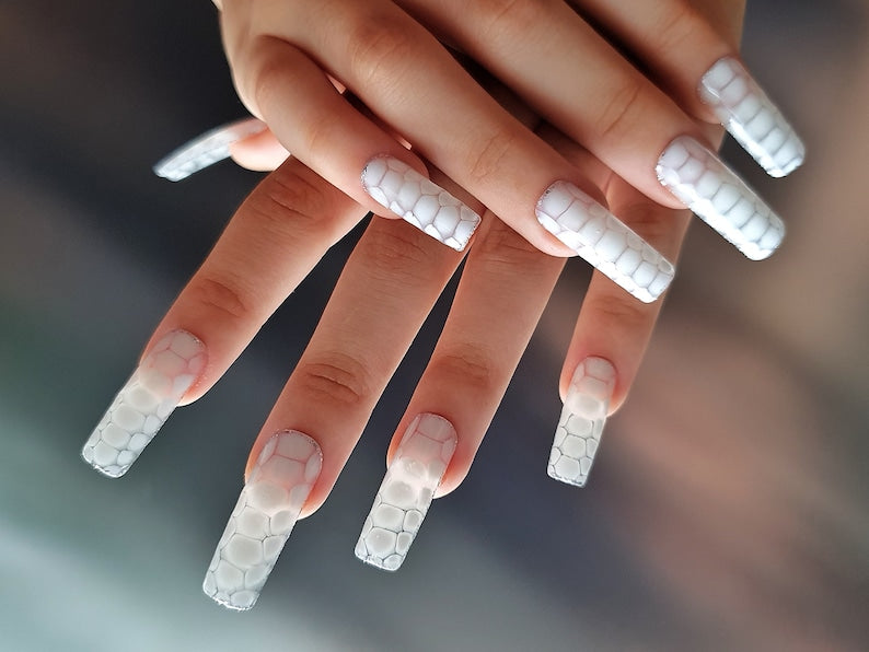 Milky White Long Square Press on Nails