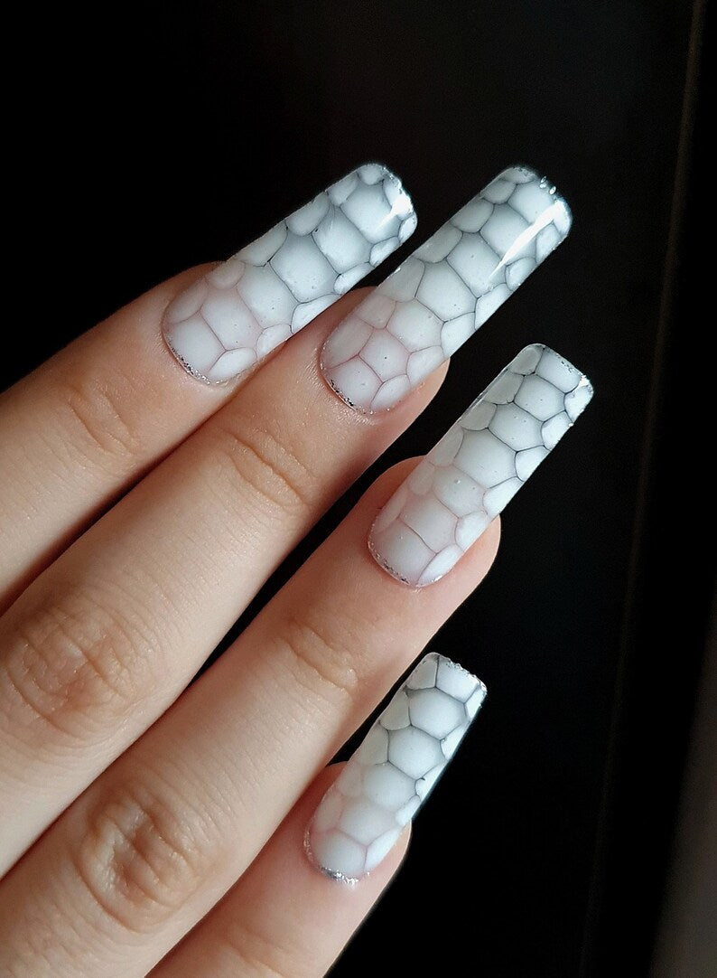 Milky White Long Square Press on Nails