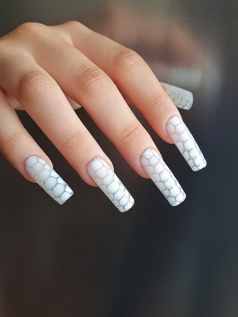 Milky White Long Square Press on Nails