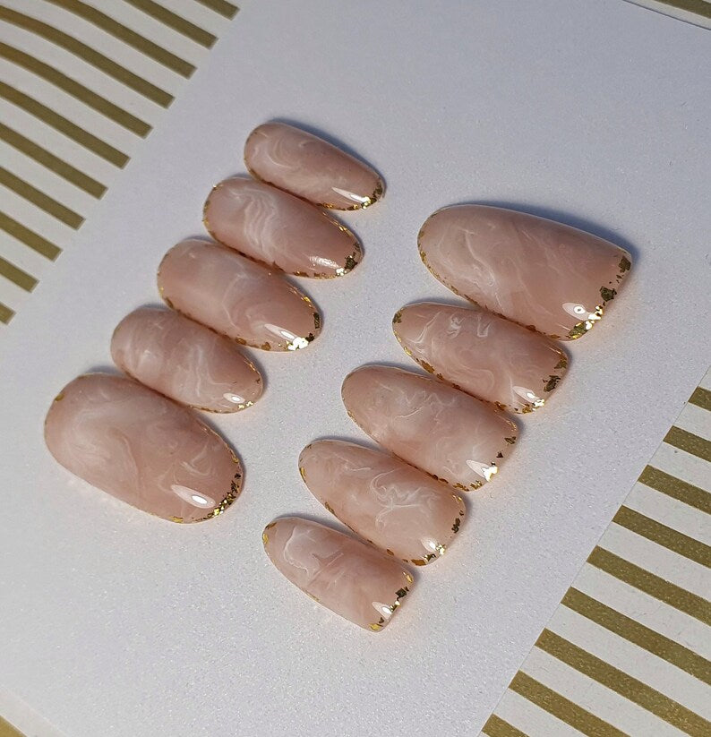 Medium Oval Beige Abstraction with Golden Accents around the Edges