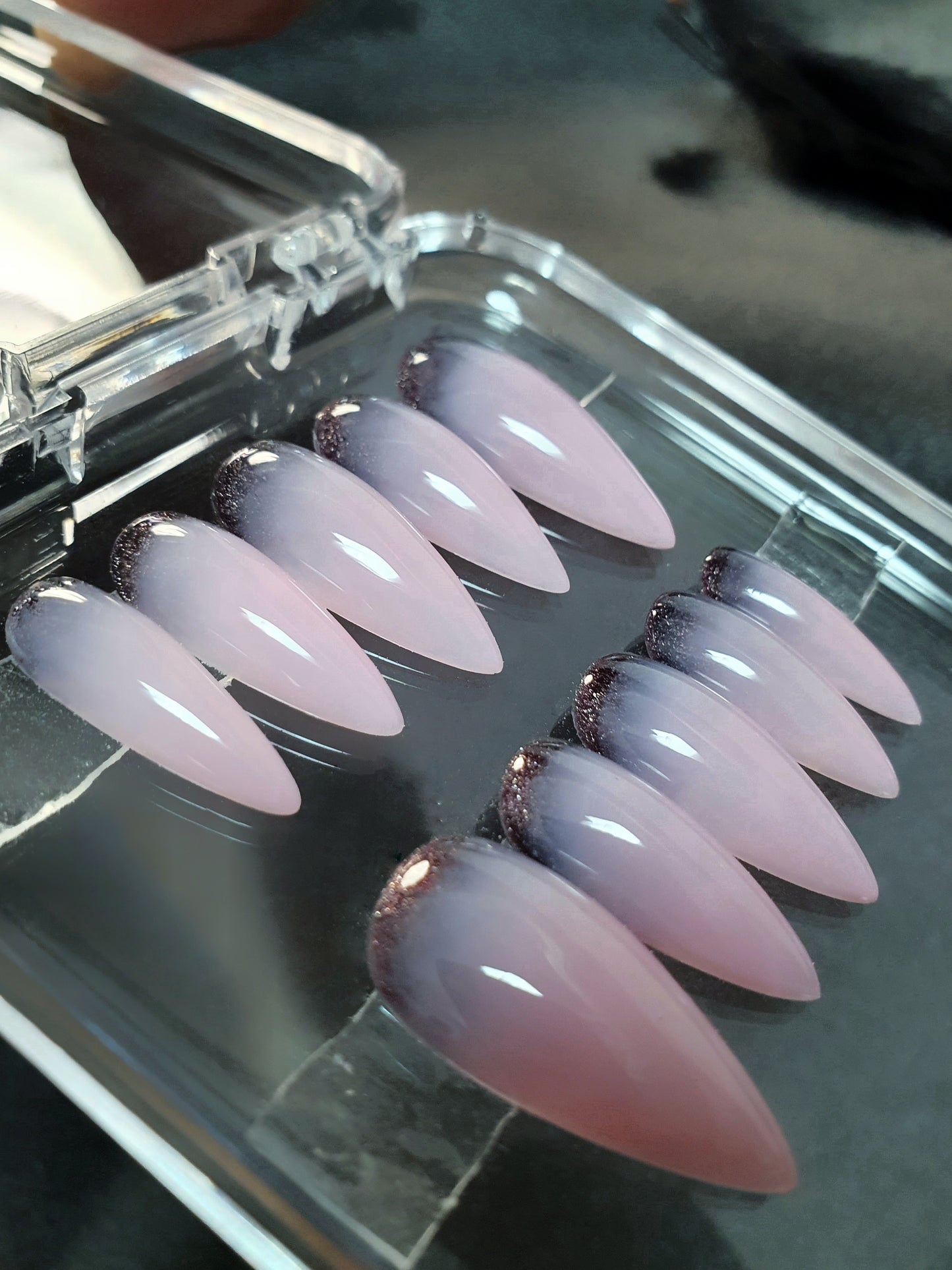 Glitter Cuff Dusty Rose Medium Stiletto Nails