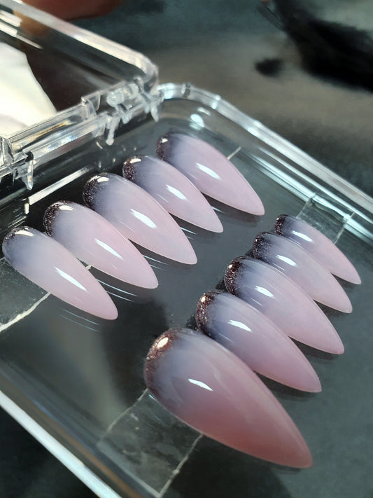 Glitter Cuff Dusty Rose Medium Stiletto Nails