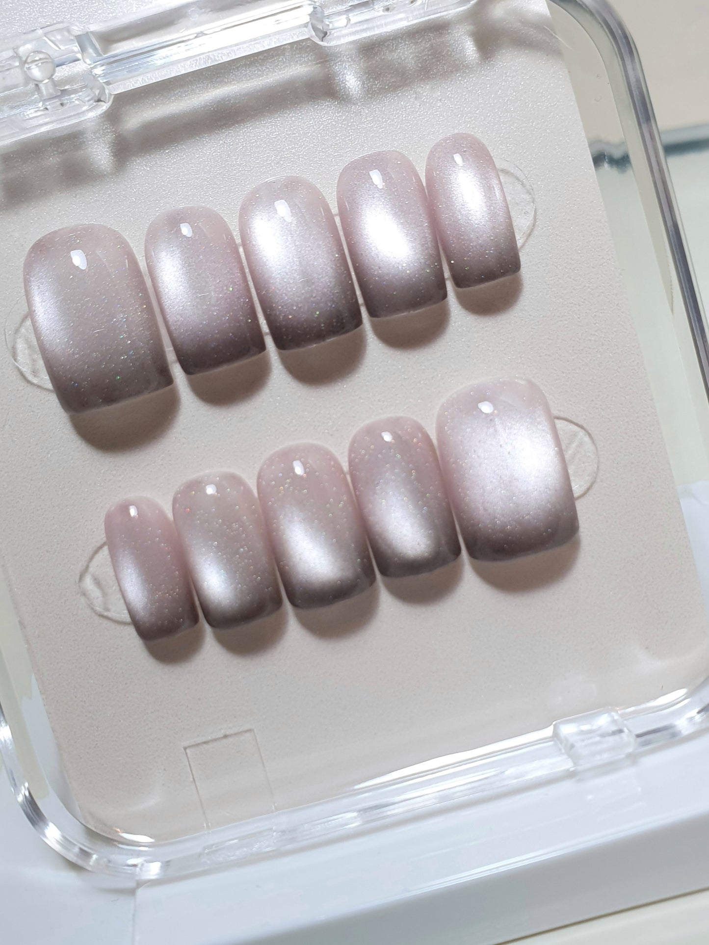 Magnetic Light Pink Short Square Nails