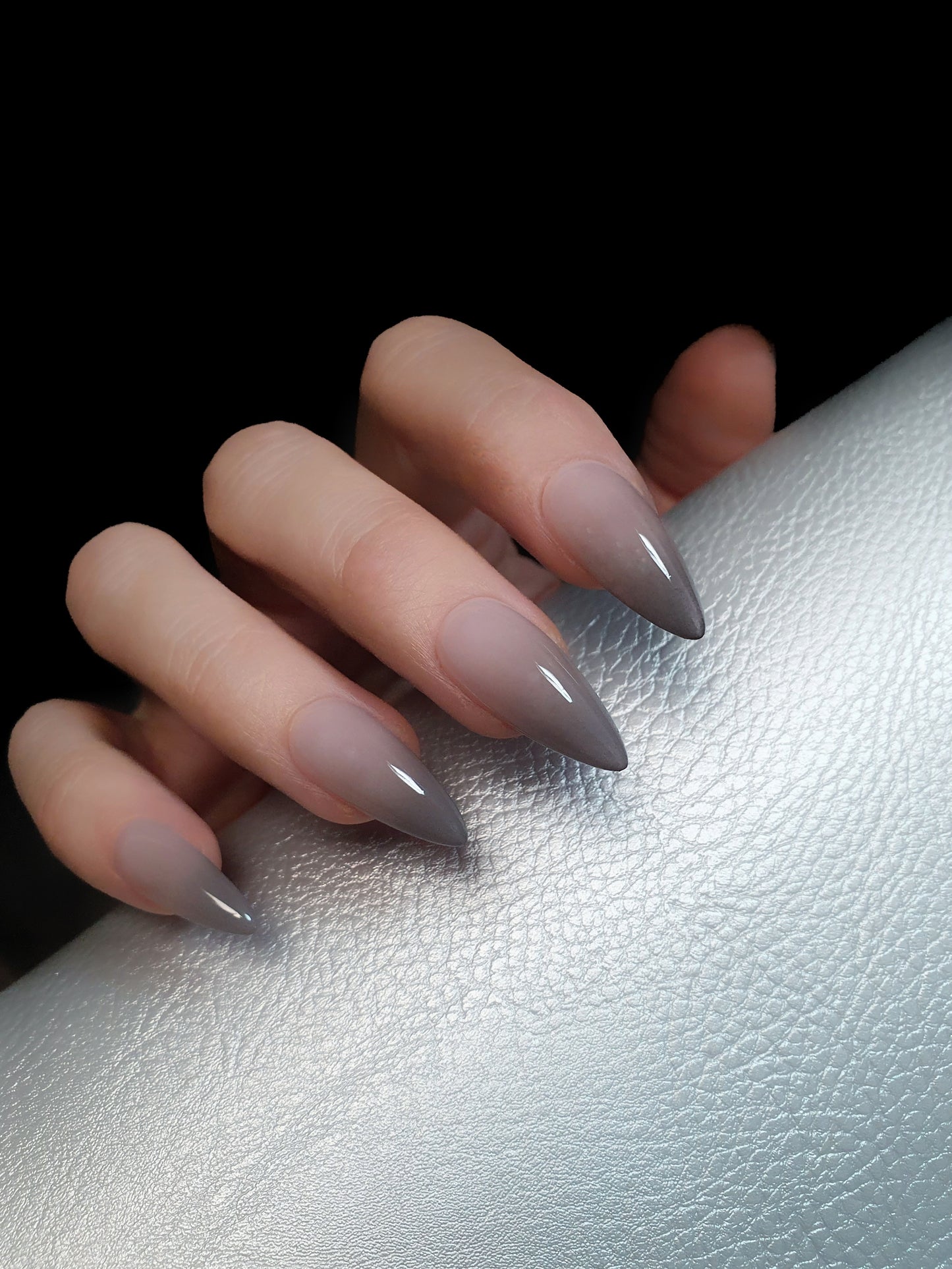 Nude Medium Stiletto With Gray Smoky Ombre