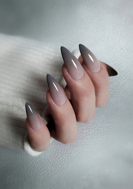 Nude Medium Stiletto With Gray Smoky Ombre