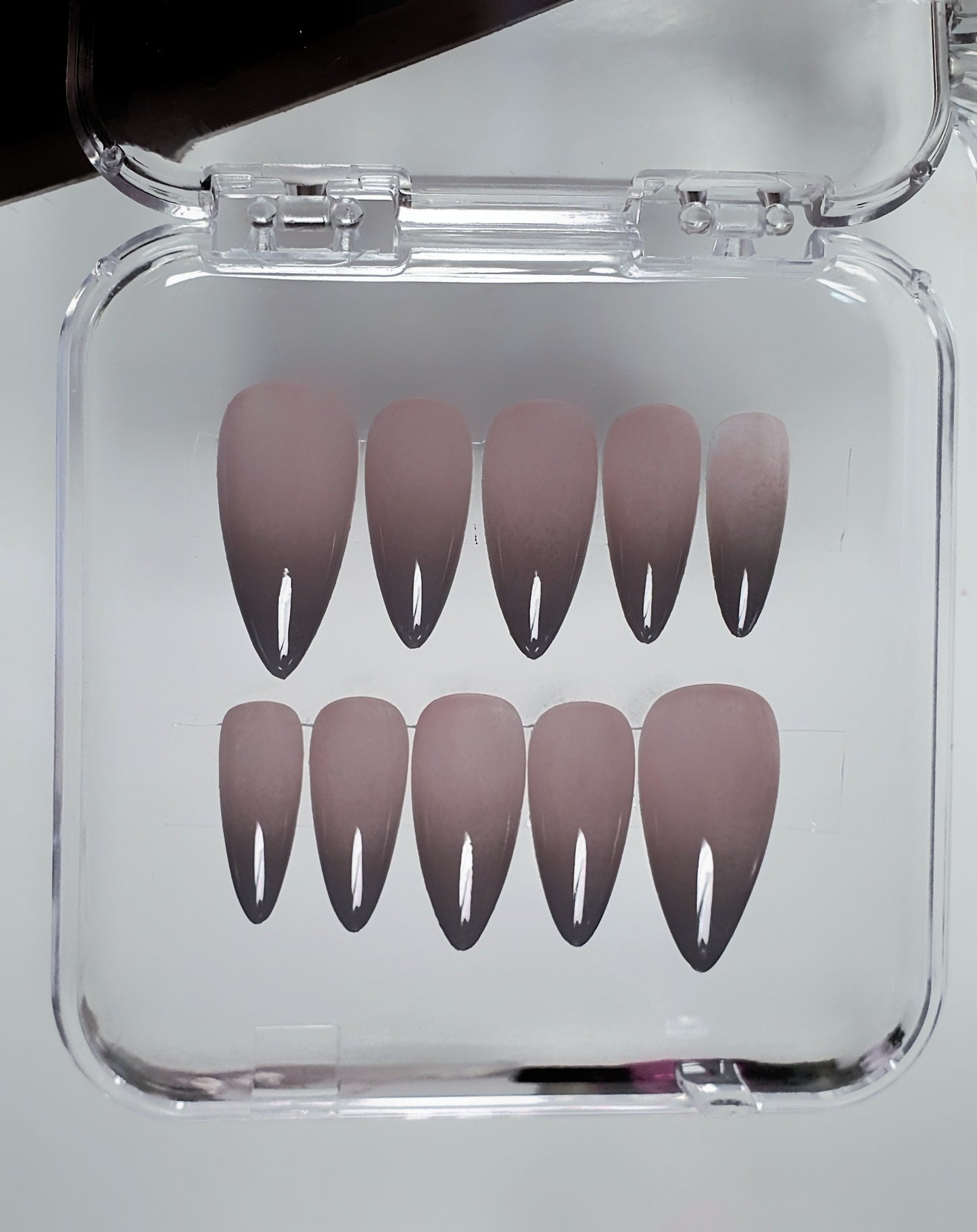 Nude Medium Stiletto With Gray Smoky Ombre