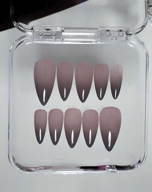 Nude Medium Stiletto With Gray Smoky Ombre