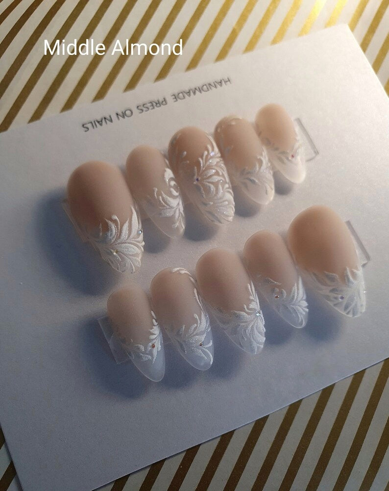 Wedding Nude Nails with 3D White Florals